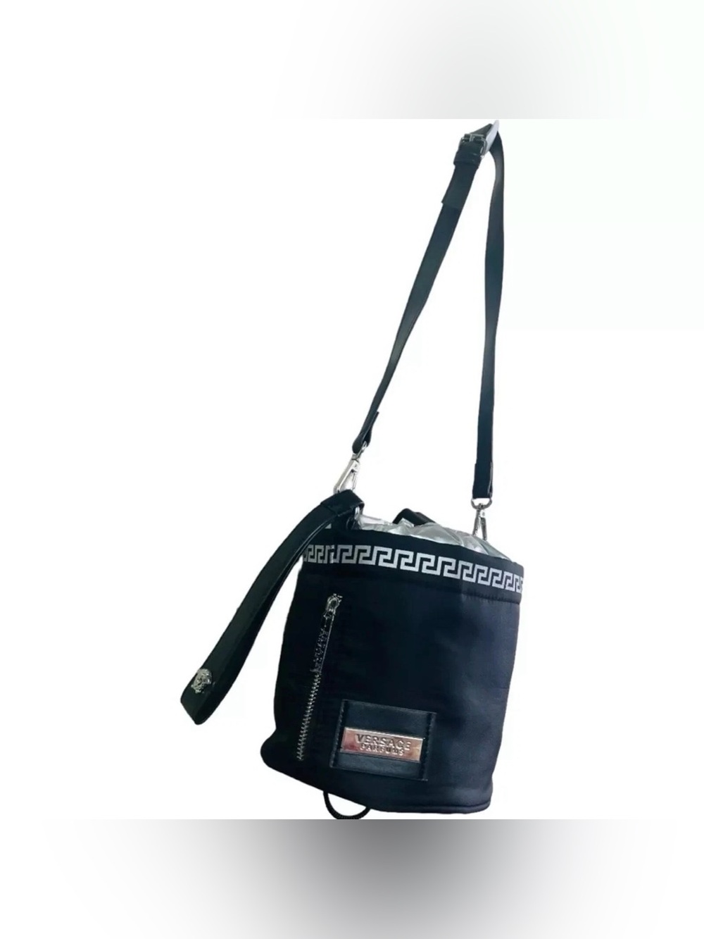 S Versace Parfums Collection Black/Silver Drawstring Crossbody/Wristlet Bag NWOT